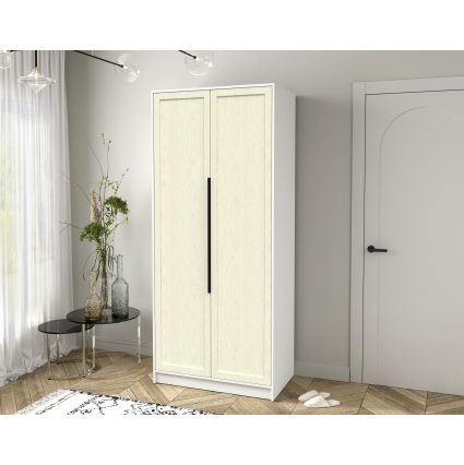 Шкаф распашной Тренд КТ-Ш2 (Белый платинум ЛДСП/ Дуб снежный ЛМДФ) Ш918 В2128 Г547